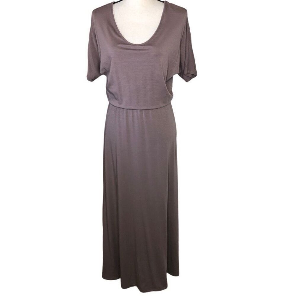 Garnet Hill Cocoa Brn Blouson Waist Coastal, Beigecore, Normcore Maxi Dress S XS